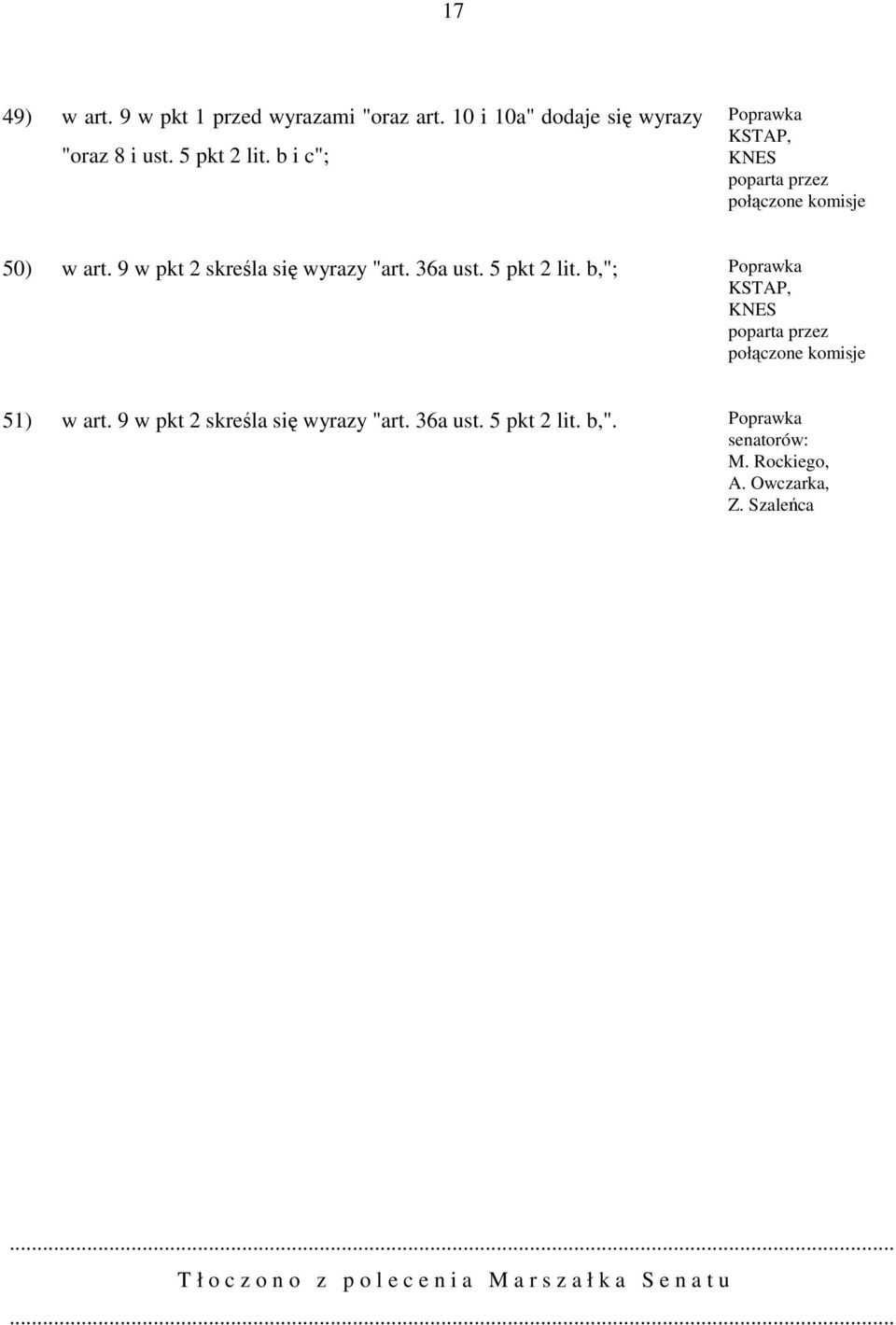 b,"; 51) w art. 9 w pkt 2 skreśla się wyrazy "art. 36a ust. 5 pkt 2 lit. b,". M. Rockiego, A.