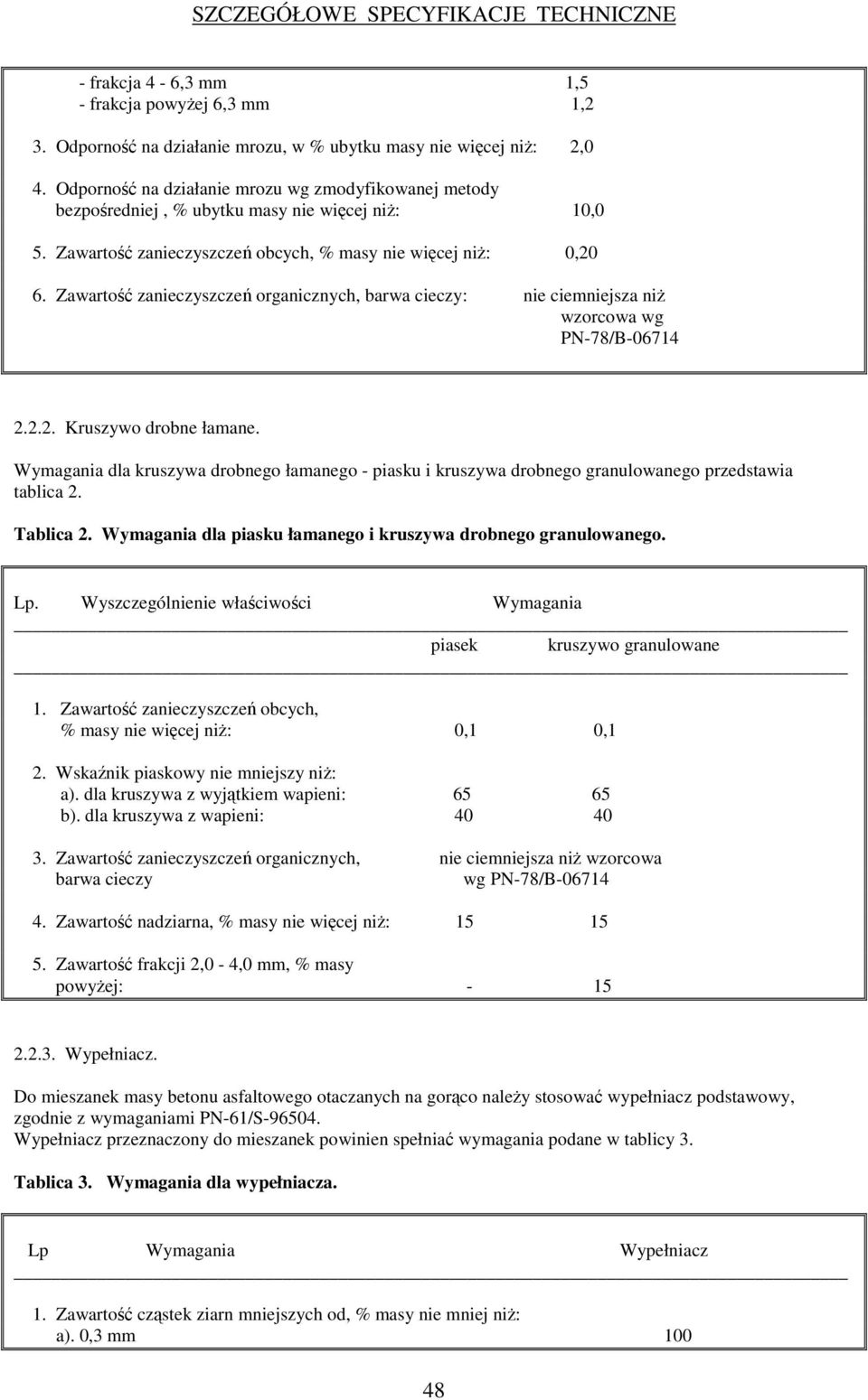 Zawarto zanieczyszcze organicznych, barwa cieczy: nie ciemniejsza ni wzorcowa wg PN-78/B-06714 2.2.2. Kruszywo drobne łamane.