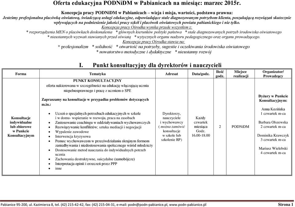 klienta, poszukującą rozwiązań skutecznie wpływających na podniesienie jakości pracy szkół i placówek oświatowych powiatu pabianickiego i nie tylko.