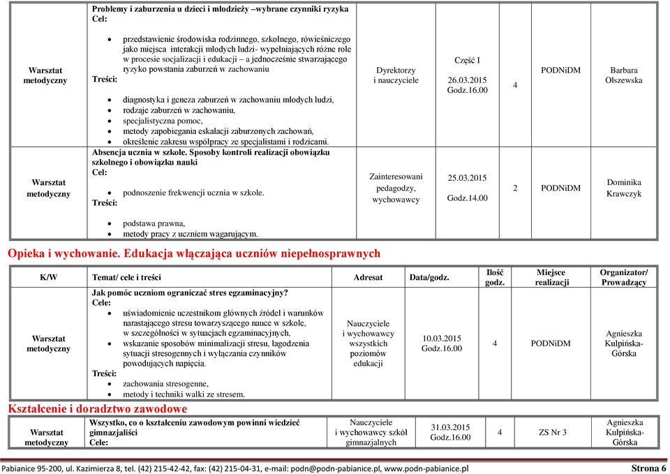 specjalistyczna pomoc, metody zapobiegania eskalacji zaburzonych zachowań, określenie zakresu współpracy ze specjalistami i rodzicami. Absencja ucznia w szkole.