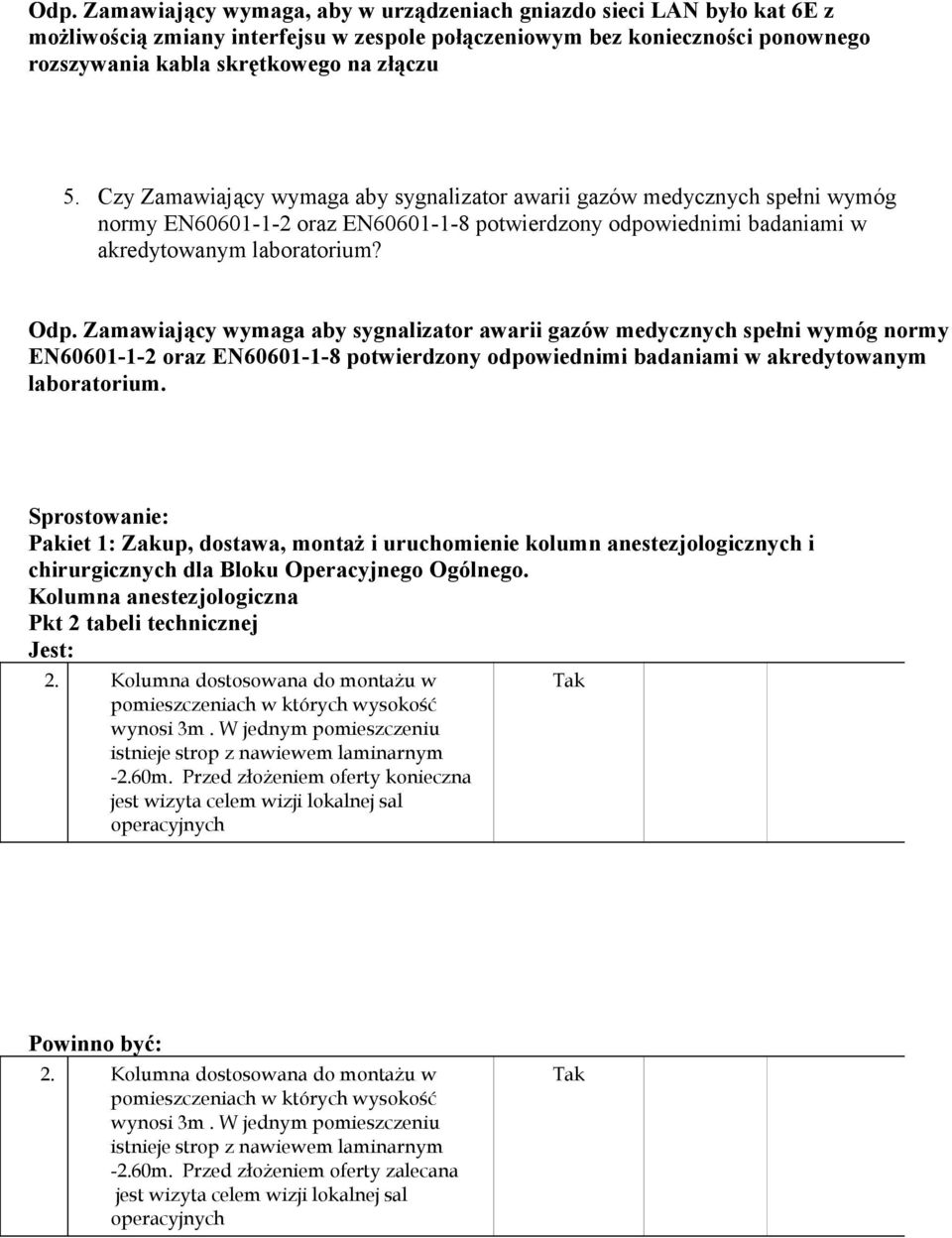 Zamawiający wymaga aby sygnalizator awarii gazów medycznych spełni wymóg normy EN60601-1-2 oraz EN60601-1-8 potwierdzony odpowiednimi badaniami w akredytowanym laboratorium.