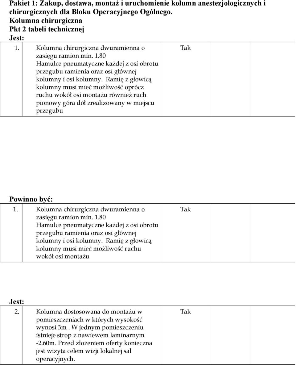 Ramię z głowicą kolumny musi mieć możliwość oprócz ruchu wokół osi montażu również ruch pionowy góra dół zrealizowany w miejscu przegubu Powinno być: 1.