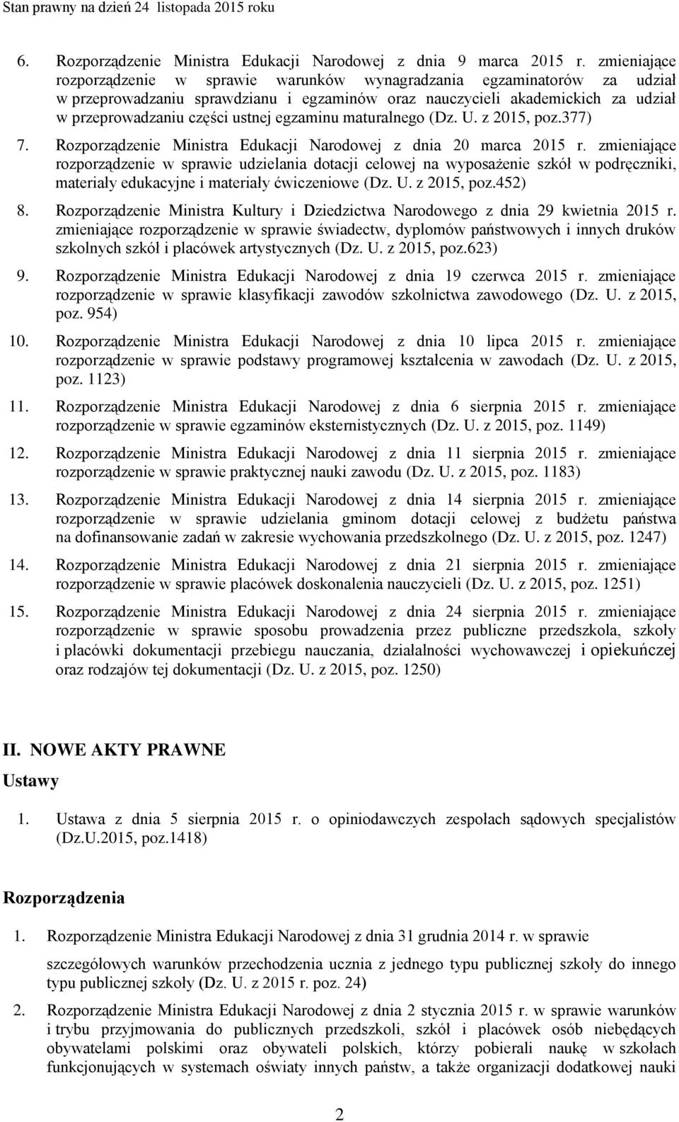 egzaminu maturalnego (Dz. U. z 2015, poz.377) 7. Rozporządzenie Ministra Edukacji Narodowej z dnia 20 marca 2015 r.