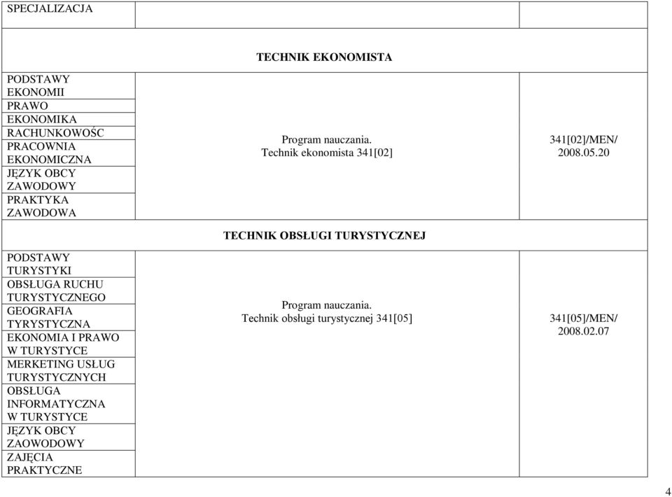 TURYSTYCE ZAOWODOWY ZAJĘCIA PRAKTYCZNE TECHNIK EKONOMISTA Program nauczania.