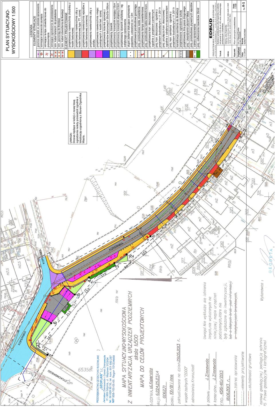 Plan sytuacyjno-wysokościowy nr upr. 2246/Gd/85 Branża KONSTRUKCYJNA b. konstrukcyjna Data 11.213r. Rys.