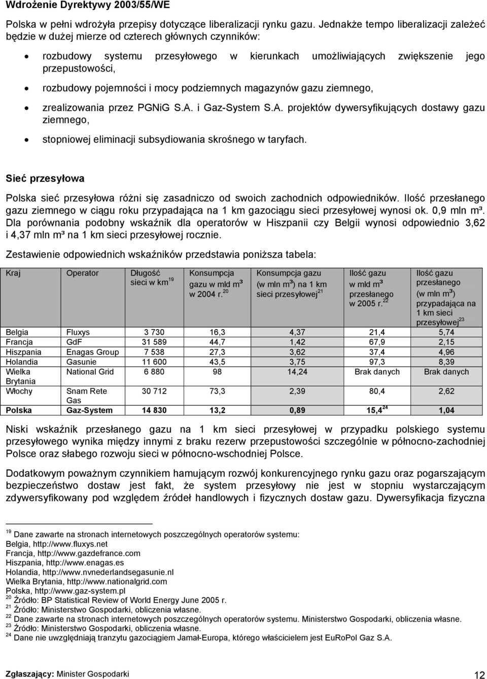 pojemności i mocy podziemnych magazynów gazu ziemnego, zrealizowania przez PGNiG S.A. i Gaz-System S.A. projektów dywersyfikujących dostawy gazu ziemnego, stopniowej eliminacji subsydiowania skrośnego w taryfach.