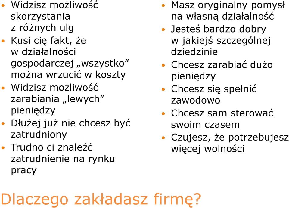 pracy Masz oryginalny pomysł na własną działalność Jesteś bardzo dobry w jakiejś szczególnej dziedzinie Chcesz zarabiać duŝo