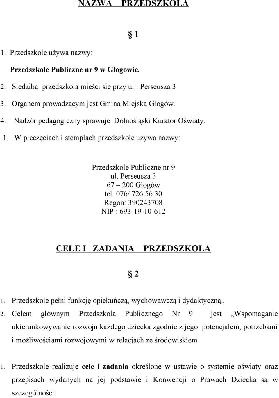 zadania przedszkola zadania przedszkola