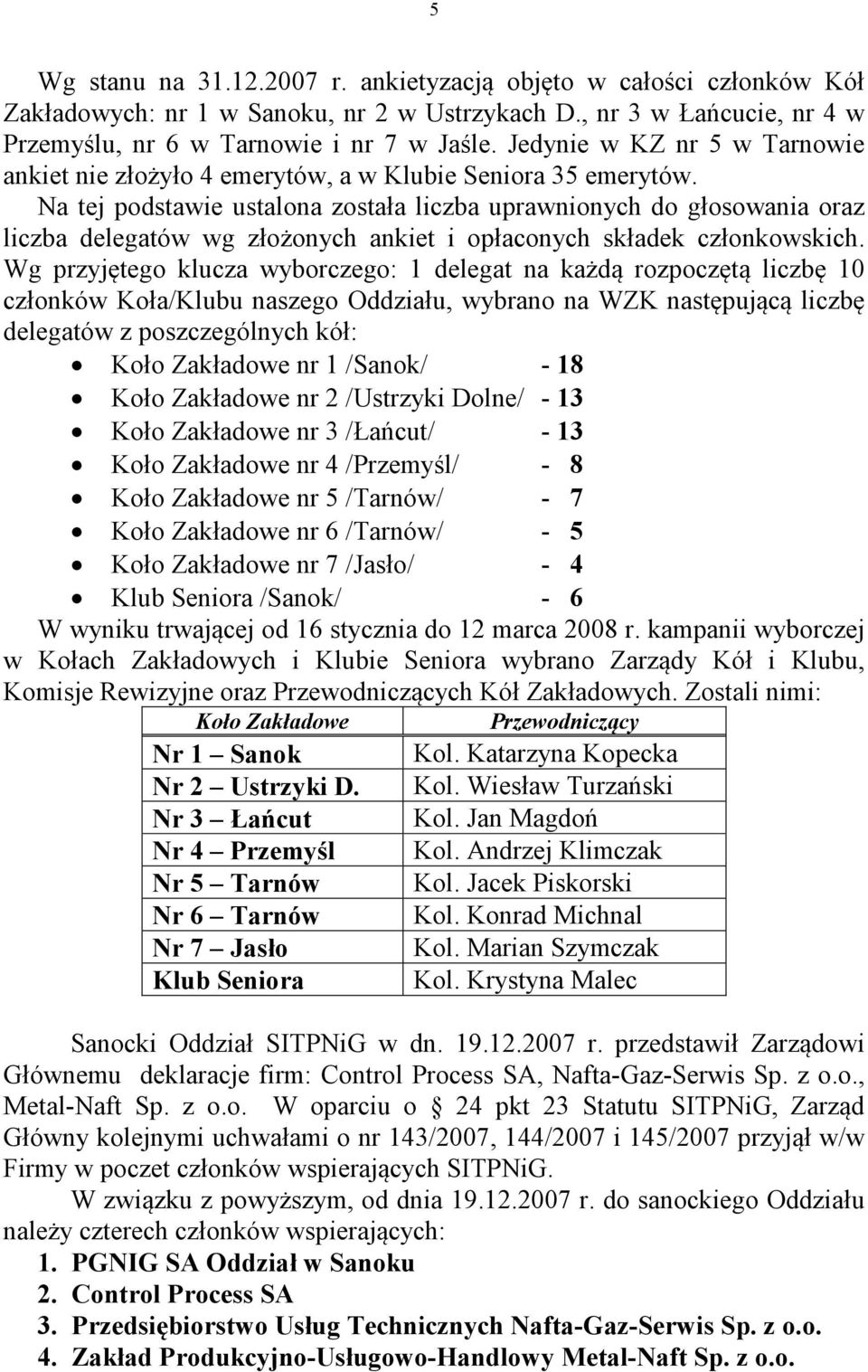 Na tej podstawie ustalona została liczba uprawnionych do głosowania oraz liczba delegatów wg złożonych ankiet i opłaconych składek członkowskich.