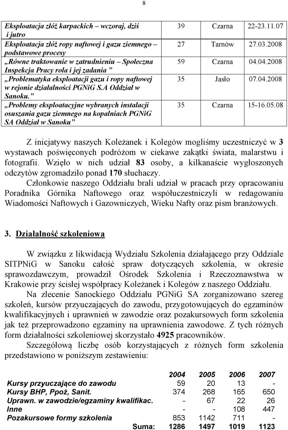 Problemy eksploatacyjne wybranych instalacji osuszania gazu ziemnego na kopalniach PG ig SA Oddział w Sanoku 39 Czarna 22-23.11.07 27 Tarnów 27.03.2008 59 Czarna 04.04.2008 35 Jasło 07.04.2008 35 Czarna 15-16.