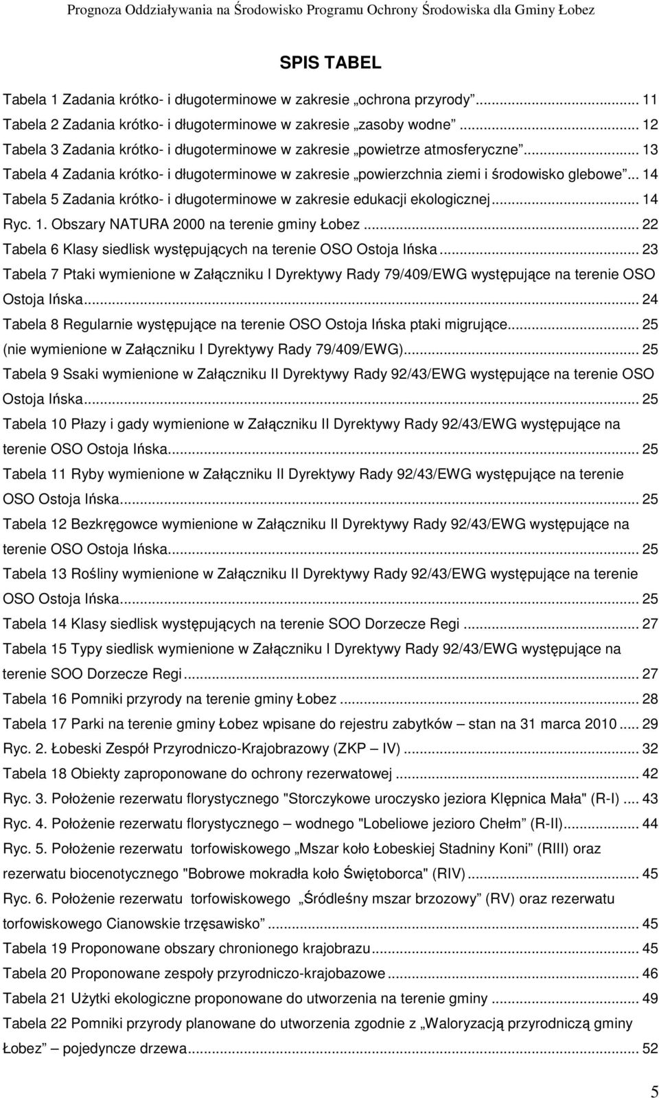 .. 14 Tabela 5 Zadania krótko- i długoterminowe w zakresie edukacji ekologicznej... 14 Ryc. 1. Obszary NATURA 2000 na terenie gminy Łobez.