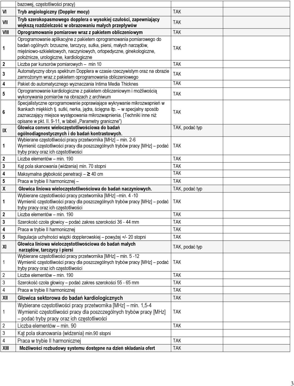 mięśniowo-szkieletowych, naczyniowych, ortopedyczne, ginekologiczne, położnicze, urologiczne, kardiologiczne Liczba par kursorów pomiarowych min 0 Automatyczny obrys spektrum Dopplera w czasie