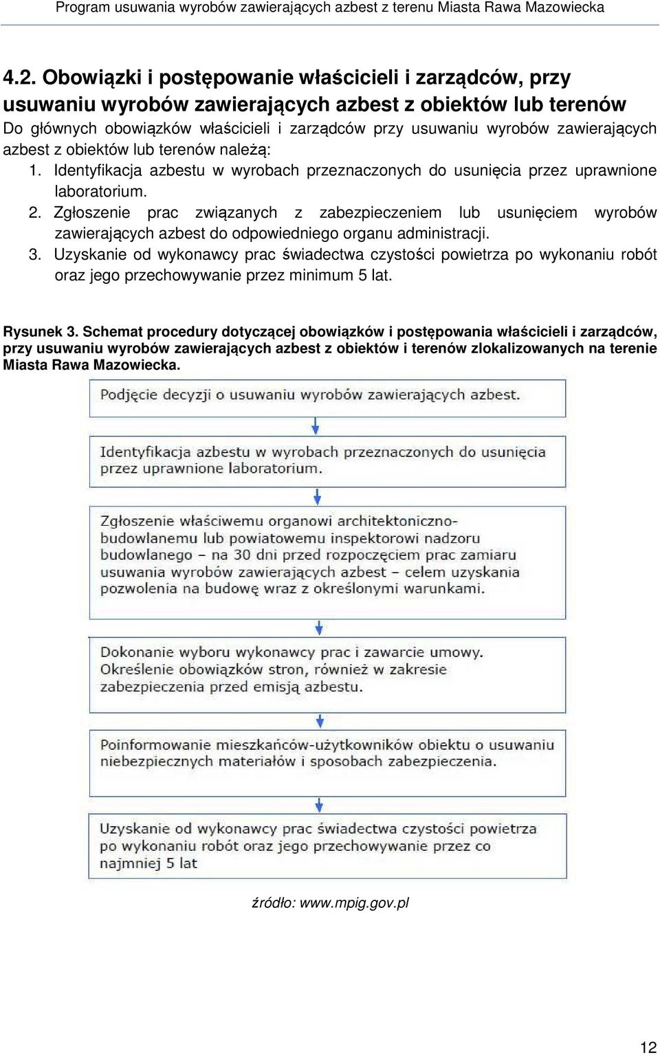 Zgłoszenie prac związanych z zabezpieczeniem lub usunięciem wyrobów zawierających azbest do odpowiedniego organu administracji. 3.