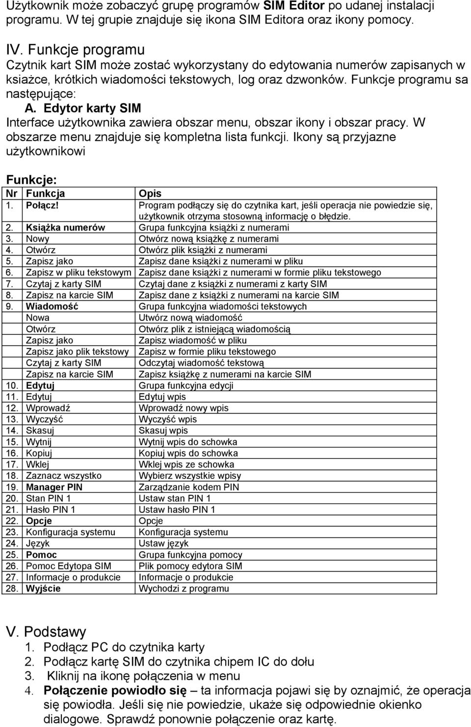 Edytor karty SIM Interface użytkownika zawiera obszar menu, obszar ikony i obszar pracy. W obszarze menu znajduje się kompletna lista funkcji.