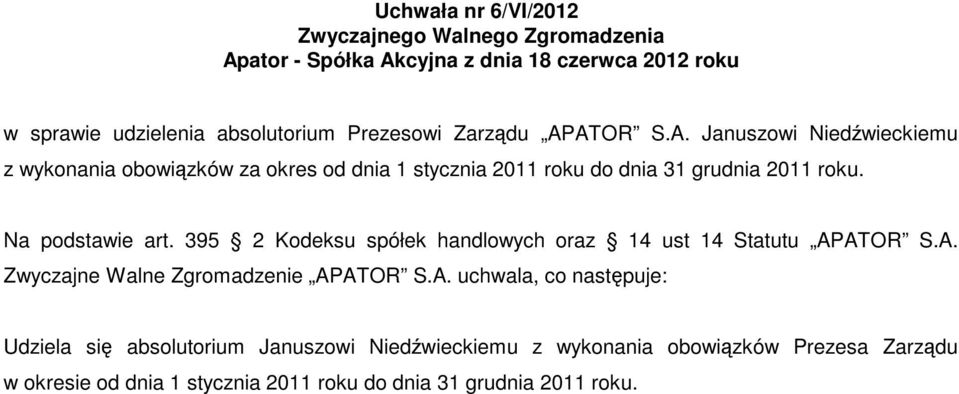 Na podstawie art. 395 2 Kodeksu spółek handlowych oraz 14 ust 14 Statutu AP