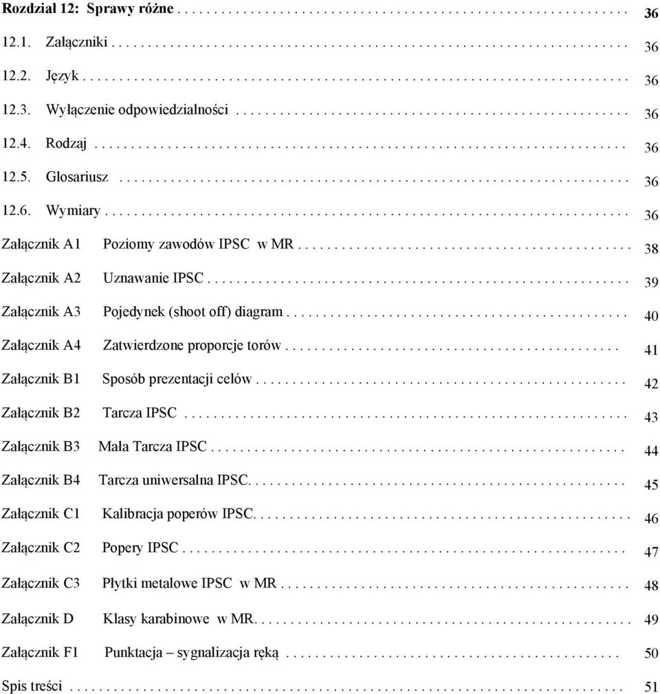 Wymiary........................................................................ Załącznik A1 Poziomy zawodów IPSC w MR.............................................. Załącznik A2 Uznawanie IPSC.