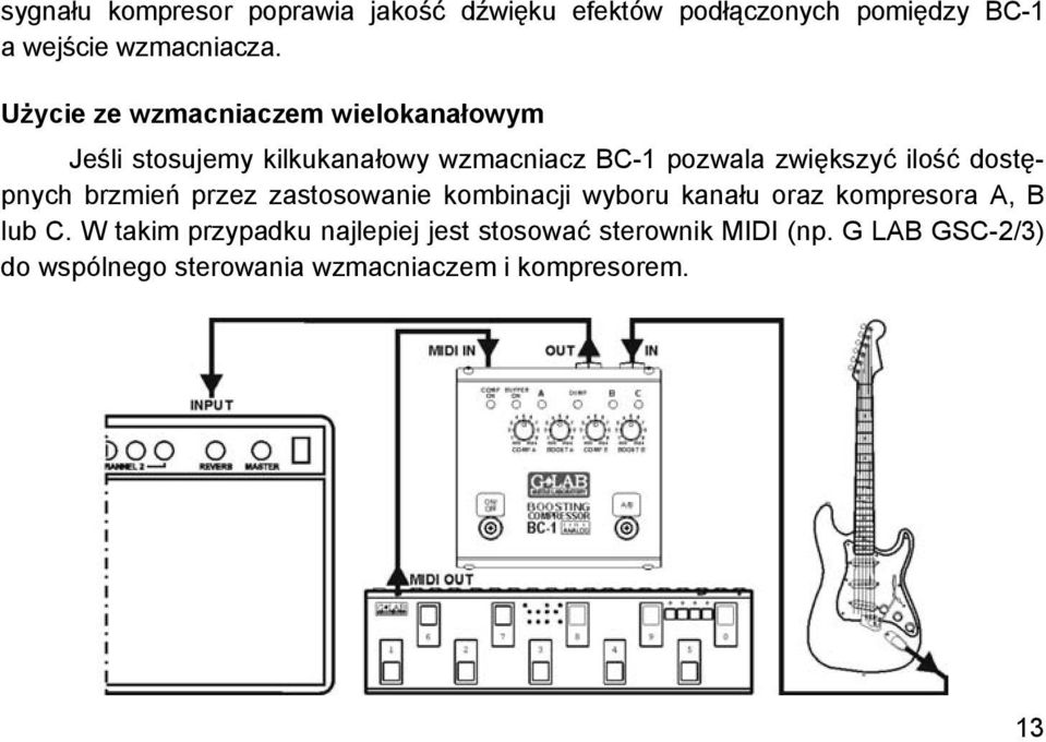 dostępnych brzmień przez zastosowanie kombinacji wyboru kanału oraz kompresora A, B lub C.