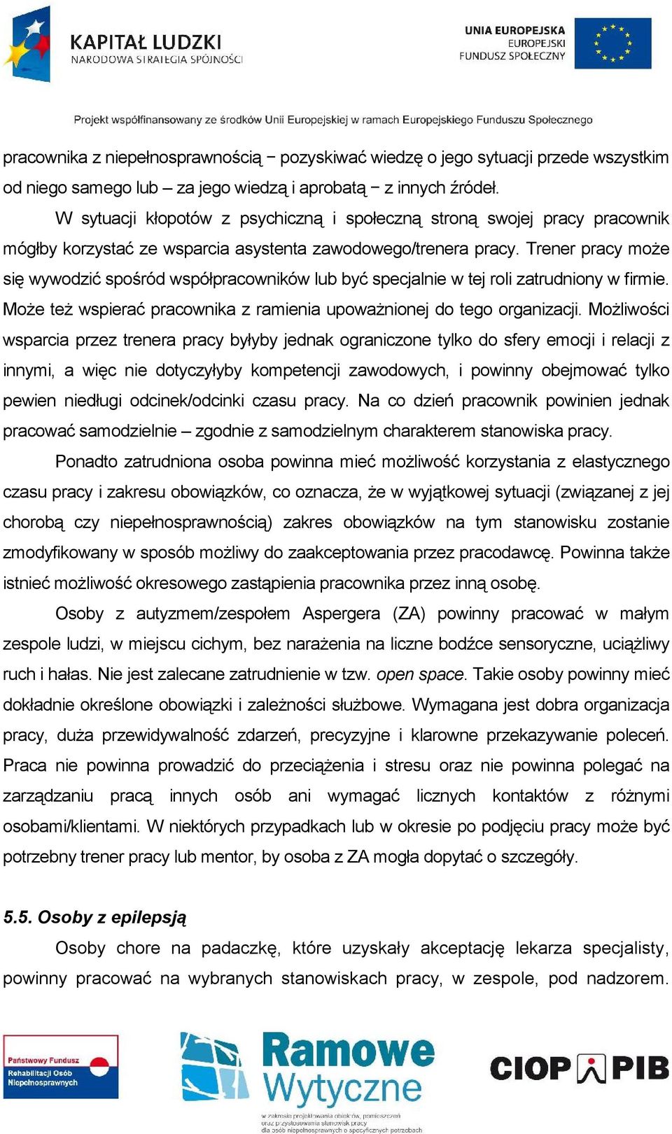 Trener pracy może się wywodzić spośród współpracowników lub być specjalnie w tej roli zatrudniony w firmie. Może też wspierać pracownika z ramienia upoważnionej do tego organizacji.