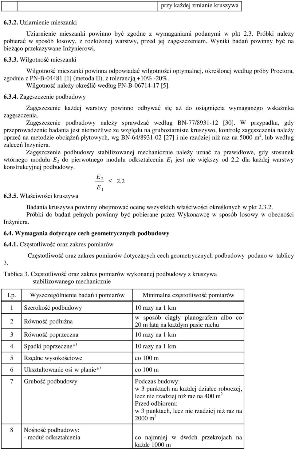 3. Wilgotność mieszanki Wilgotność mieszanki powinna odpowiadać wilgotności optymalnej, określonej według próby Proctora, zgodnie z PN-B-04481 [1] (metoda II), z tolerancją +10% -20%.