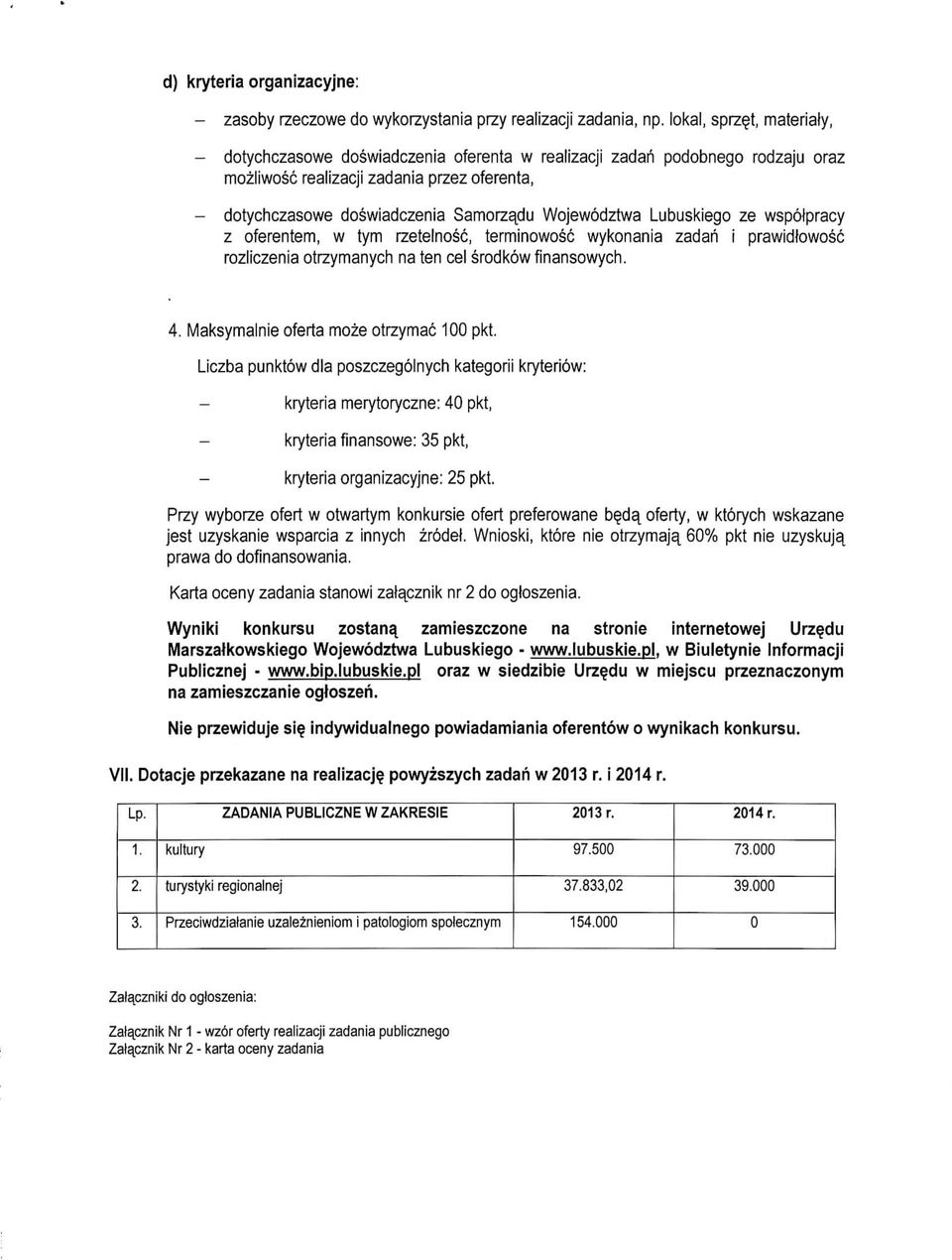 Wojewodztwa Lubuskiego ze wspolpracy z oferentem, w tym rzetelnosc, terminowosc wykonania zadari i prawidlowosc rozliczenia otrzymanych na ten eel srodkow finansowych. 4.