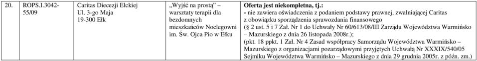 Noclegowni im. Św. Ojca Pio w Ełku Oferta jest niekompletna, tj.