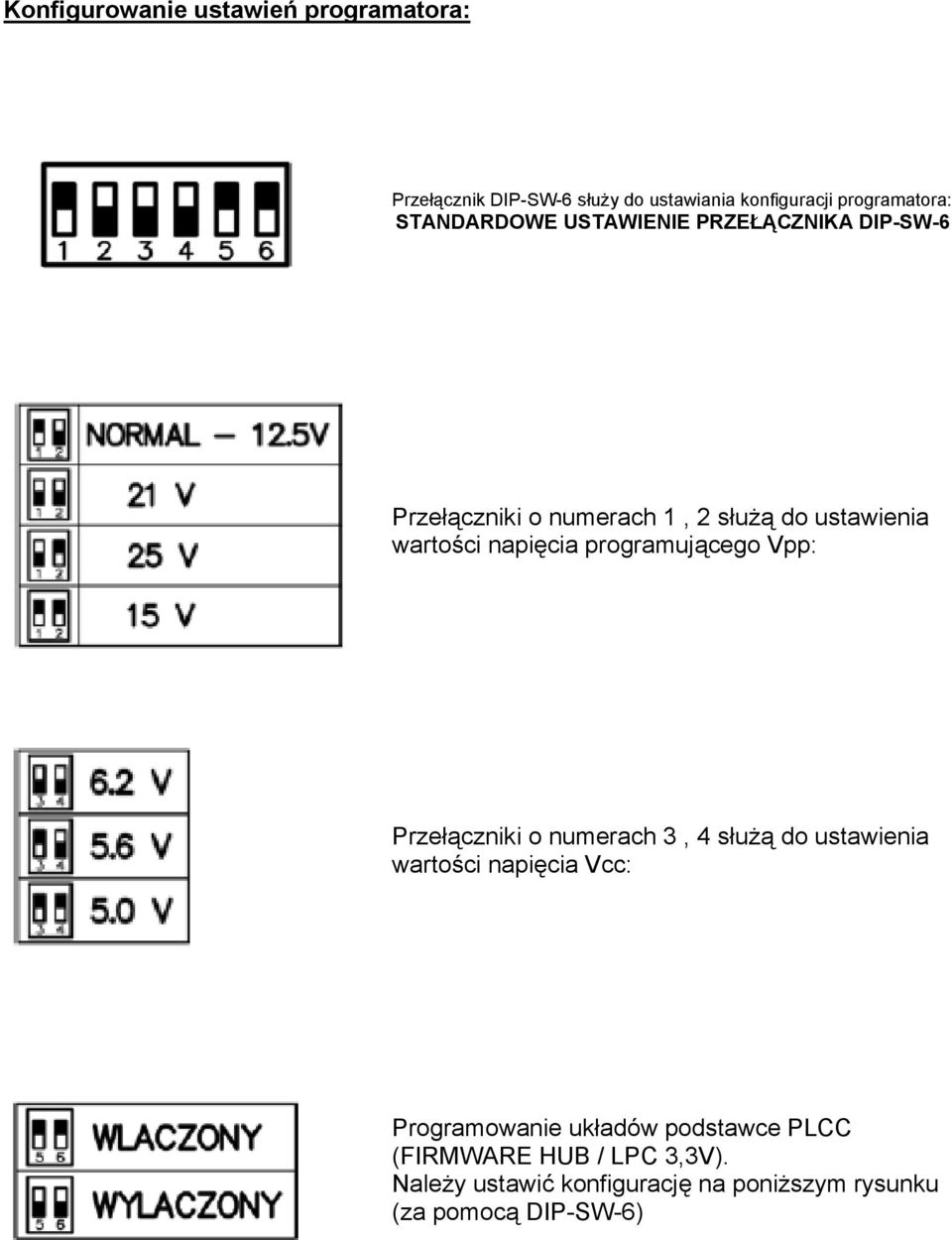 napięcia programującego Vpp: Przełączniki o numerach 3, 4 służą do ustawienia wartości napięcia Vcc: