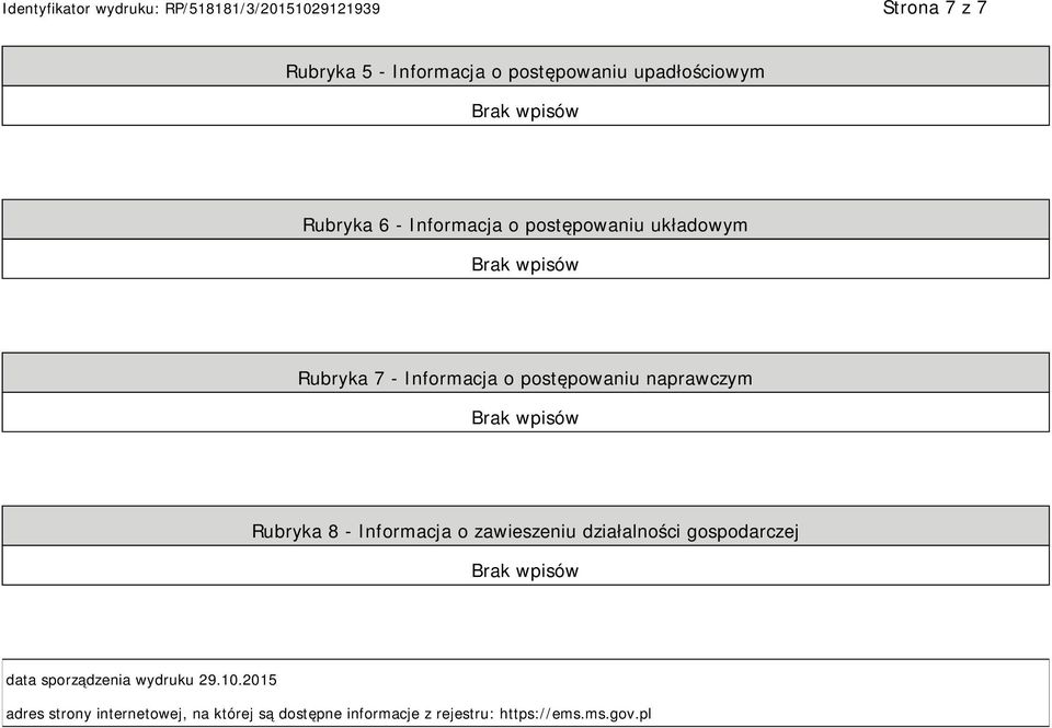 Informacja o zawieszeniu działalności gospodarczej data sporządzenia wydruku 29.10.