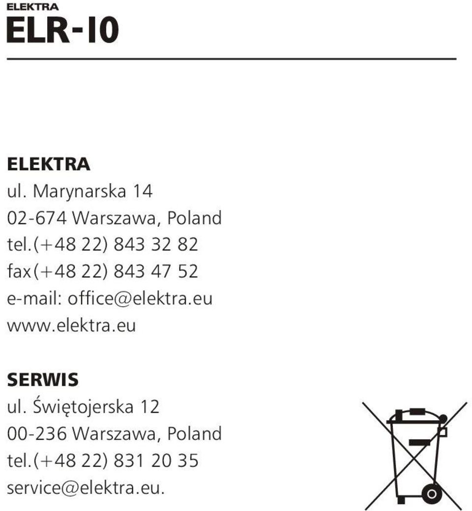 office@elektra.eu www.elektra.eu SERWIS ul.