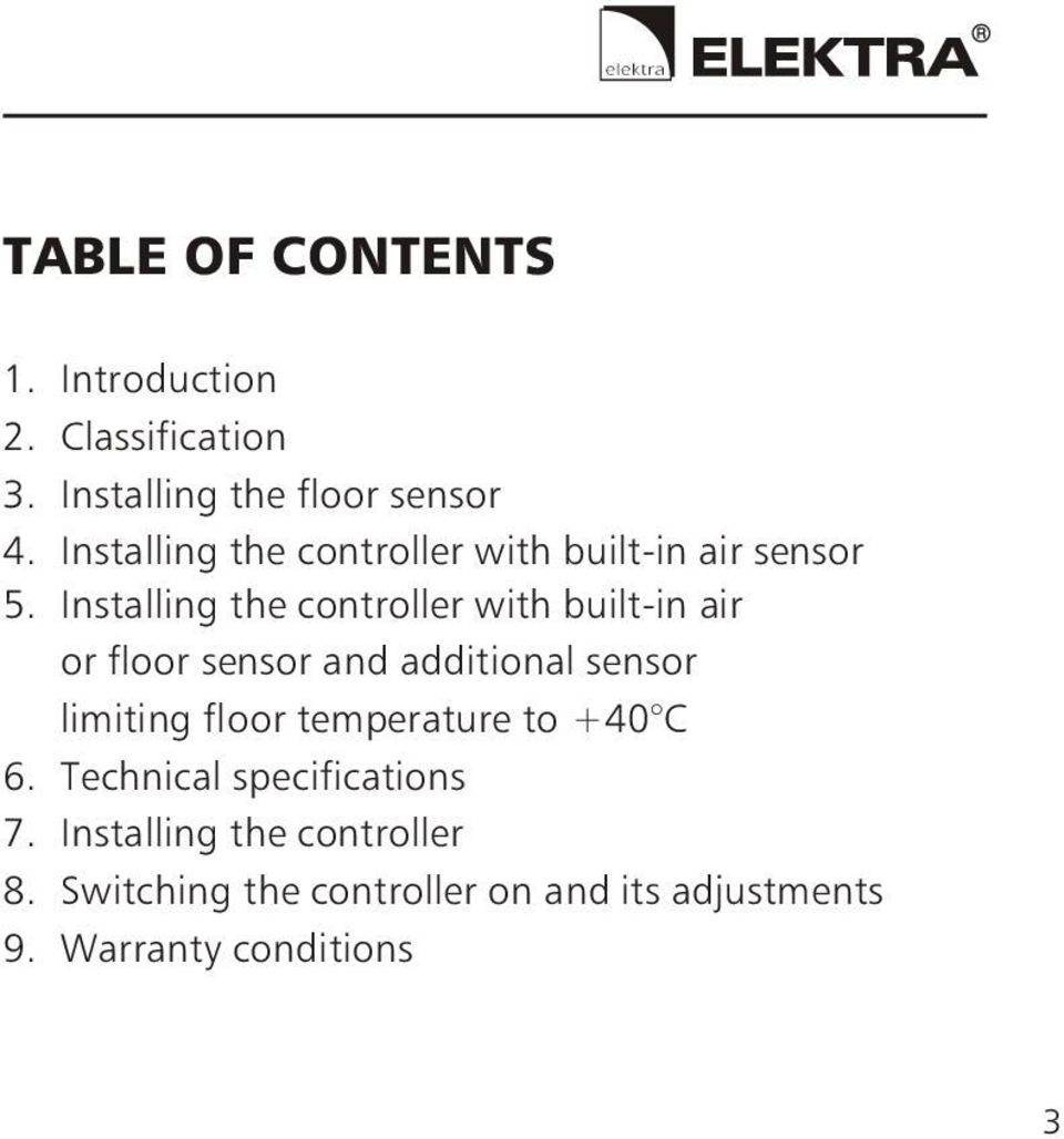 Installing the controller with built-in air or floor sensor and additional sensor limiting floor