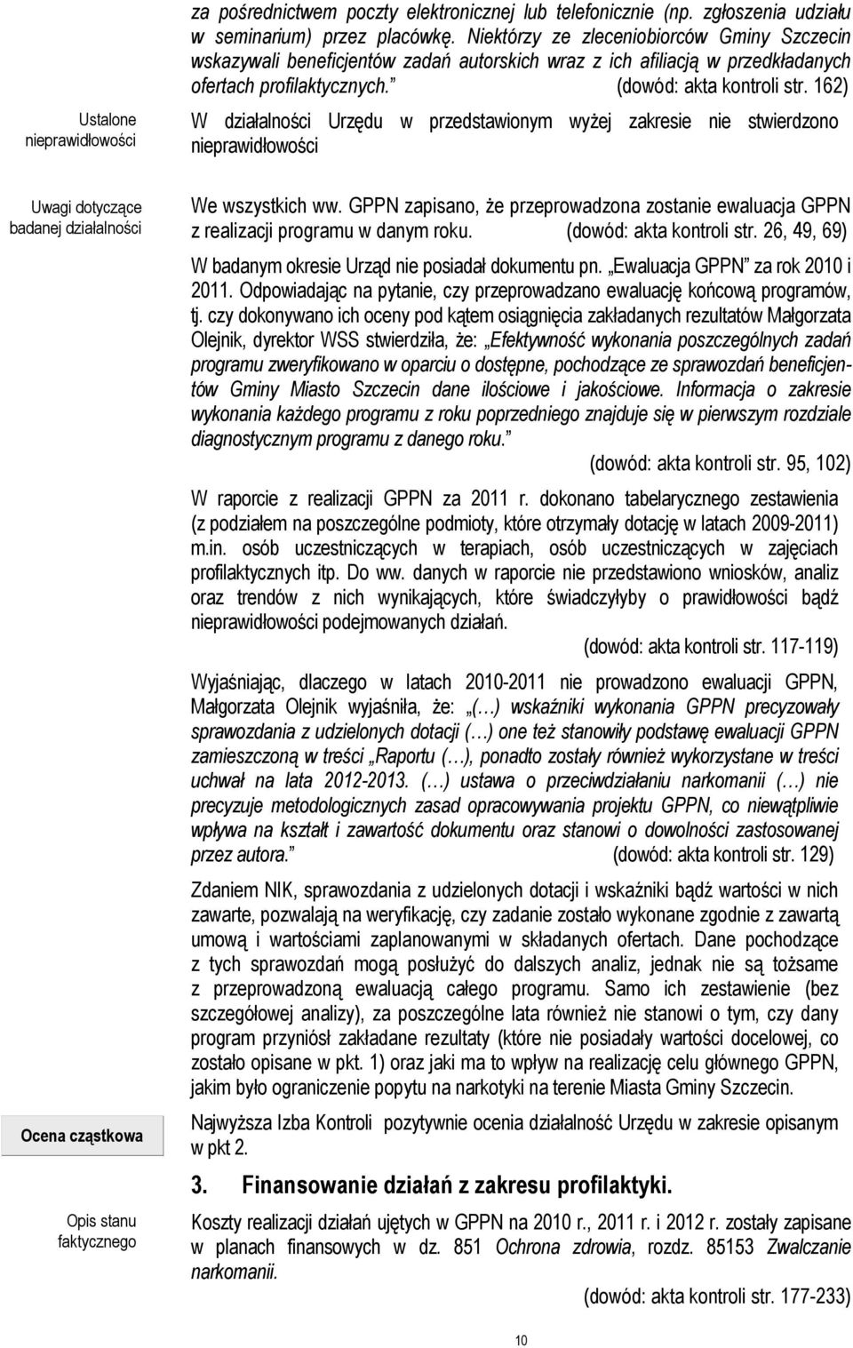 (dowód: akta kontroli str. 162) W działalności Urzędu w przedstawionym wyŝej zakresie nie stwierdzono nieprawidłowości We wszystkich ww.