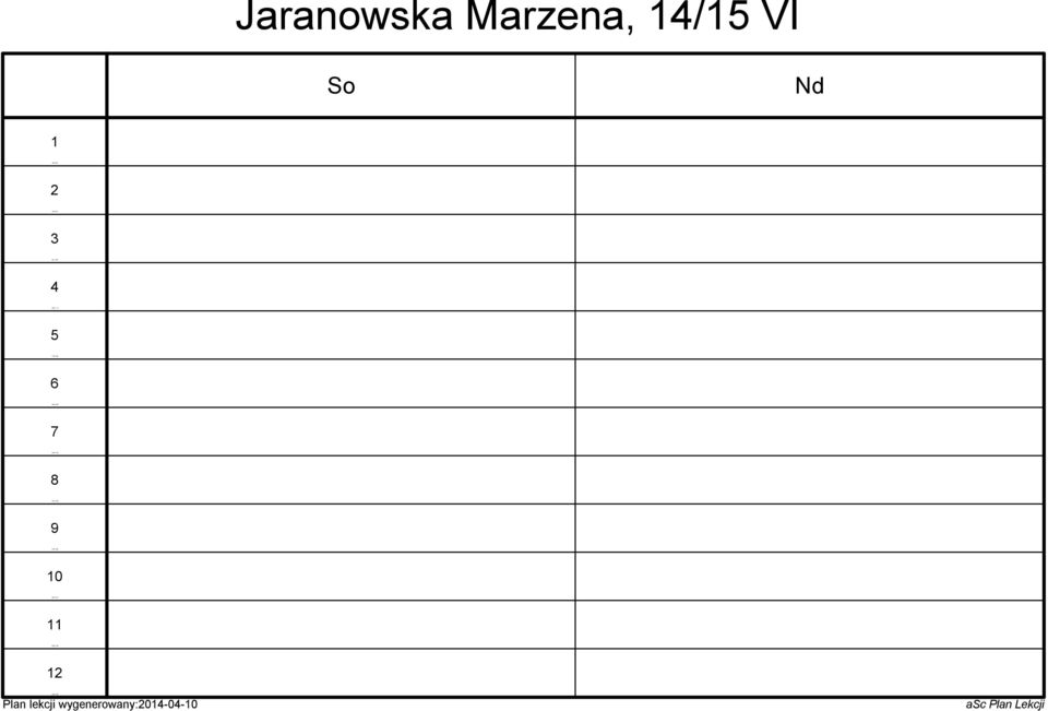 Marzena, / VI Plan lekcji