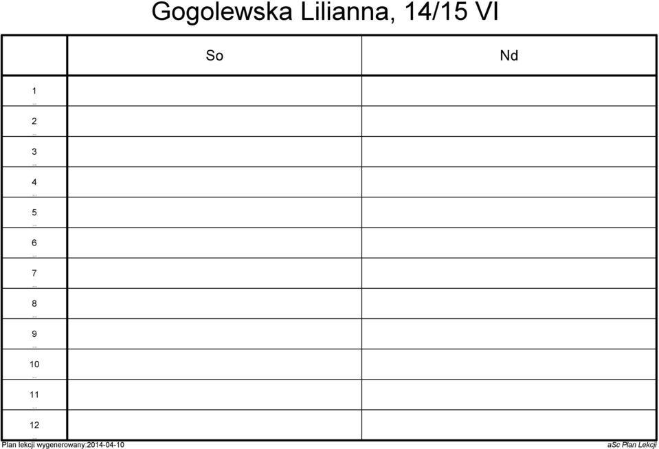 Lilianna, / VI Plan lekcji