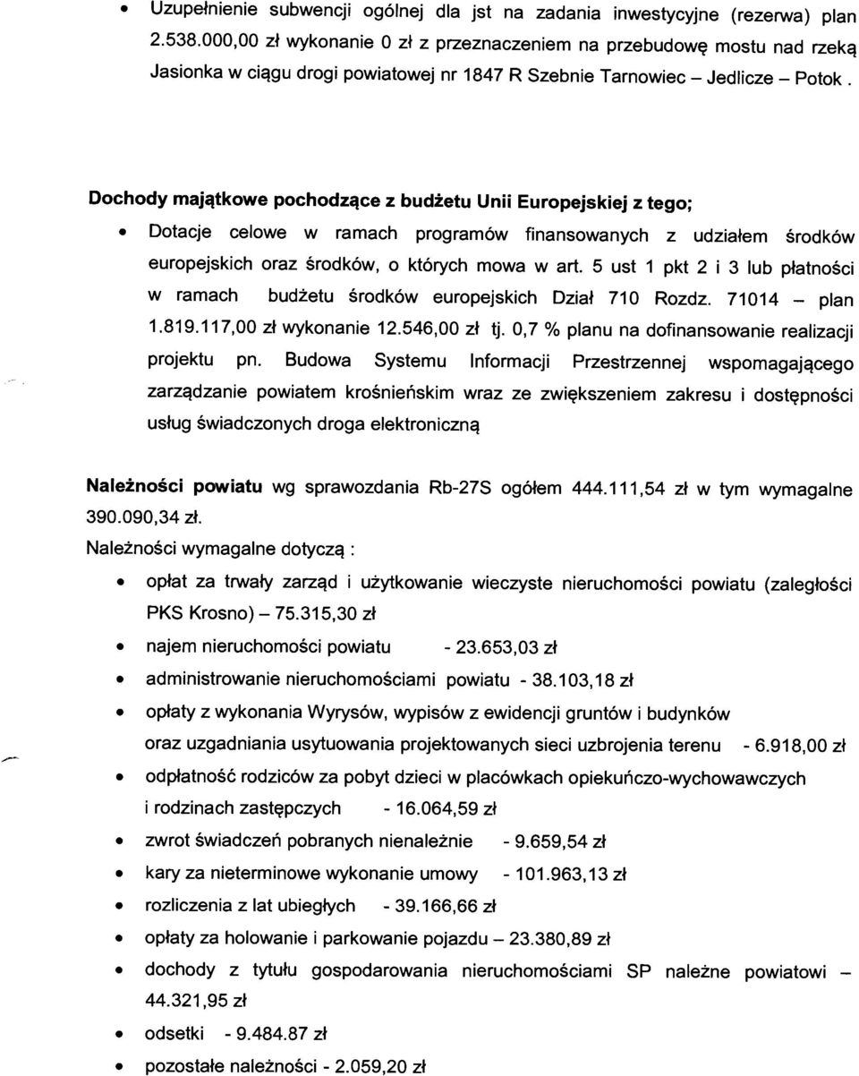 Dochody majątkowe pochodzące z budżetu Unii Europejskiej z tego; Dotacje celowe w ramach programów finansowanych z udziałem środków europejskich oraz środków, o których mowa w art.