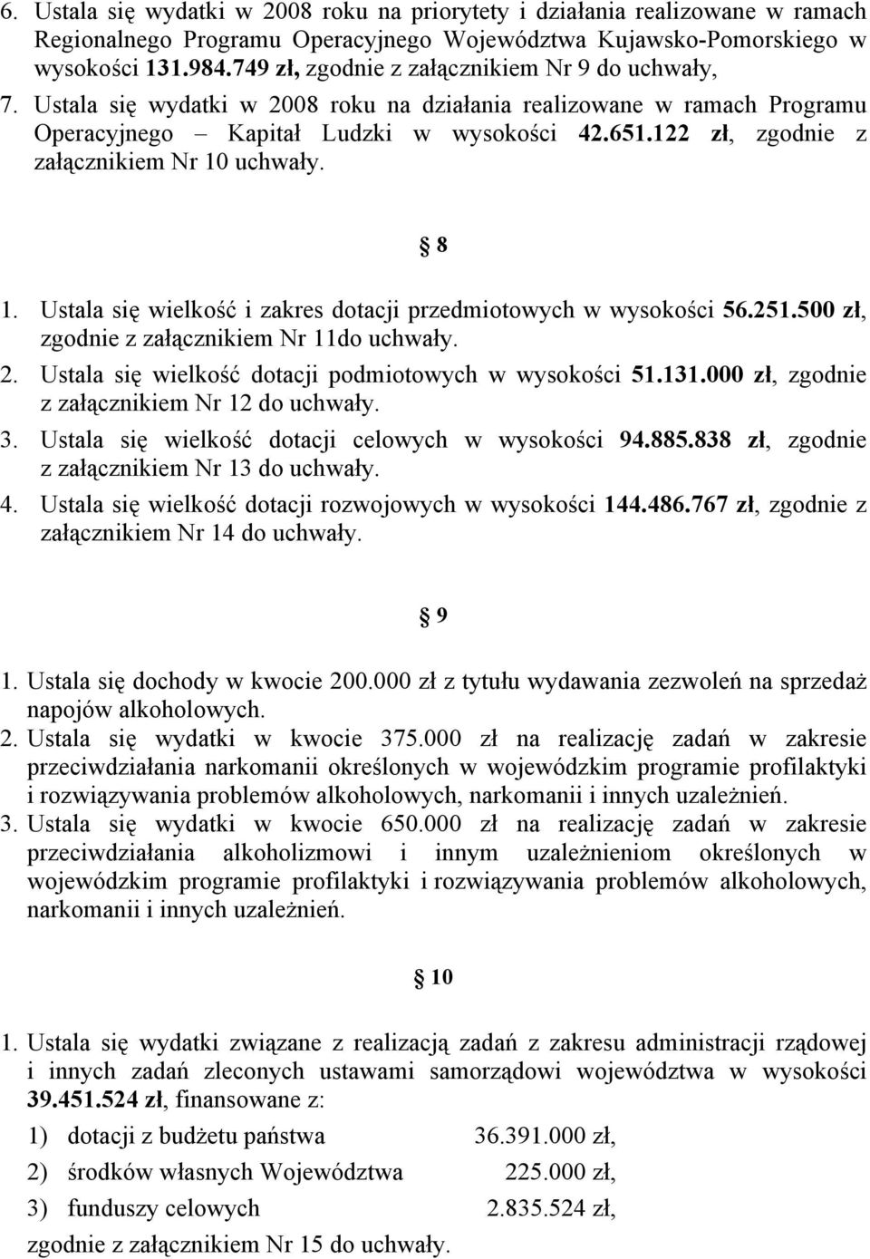 122 zł, zgodnie z załącznikiem Nr 10 uchwały. 8 1. Ustala się wielkość i zakres dotacji przedmiotowych w wysokości 56.251.500 zł, zgodnie z załącznikiem Nr 11do uchwały. 2.