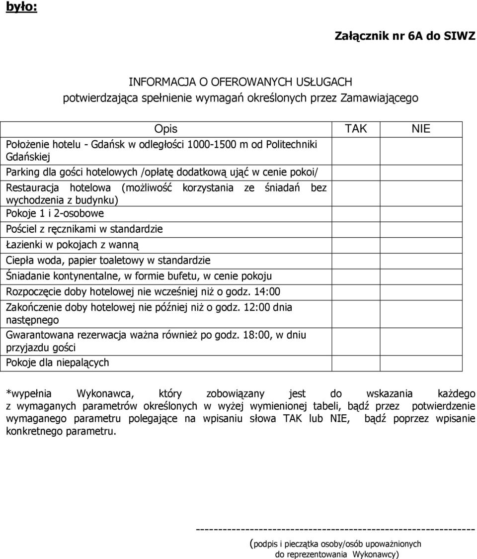 Pościel z ręcznikami w standardzie Łazienki w pokojach z wanną Ciepła woda, papier toaletowy w standardzie Śniadanie kontynentalne, w formie bufetu, w cenie pokoju Rozpoczęcie doby hotelowej nie