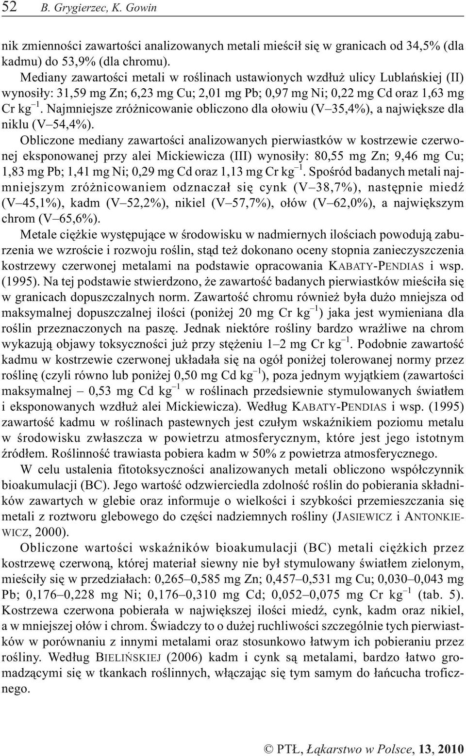 Najmniejsze zró nicowanie obliczono dla o³owiu (V 35,4%), a najwiêksze dla niklu (V 54,4%).