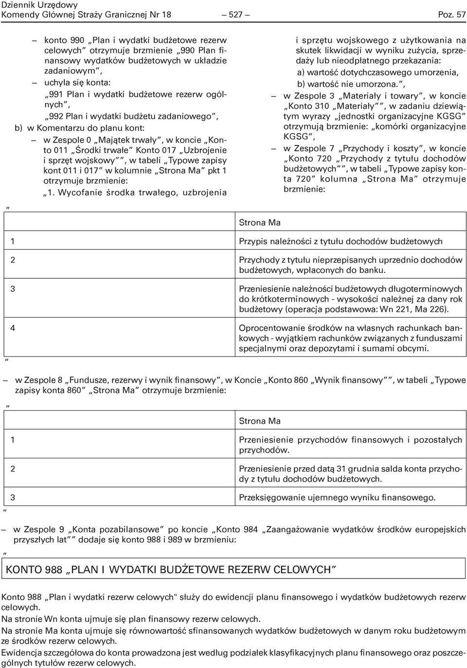 ogólnych, 992 Plan i wydatki budżetu zadaniowego, b) w Komentarzu do planu kont: w Zespole 0 Majątek trwały, w koncie Konto 011 Środki trwałe Konto 017 Uzbrojenie i sprzęt wojskowy, w tabeli Typowe