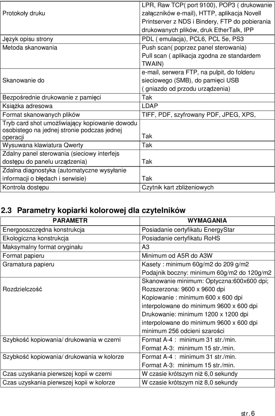 b dach i serwisie) Kontrola dost pu LPR, Raw TCP( port 9100), POP3 ( drukowanie za czników e-mail), HTTP, aplikacja Novell Printserver z NDS i Bindery, FTP do pobierania drukowanych plików, druk