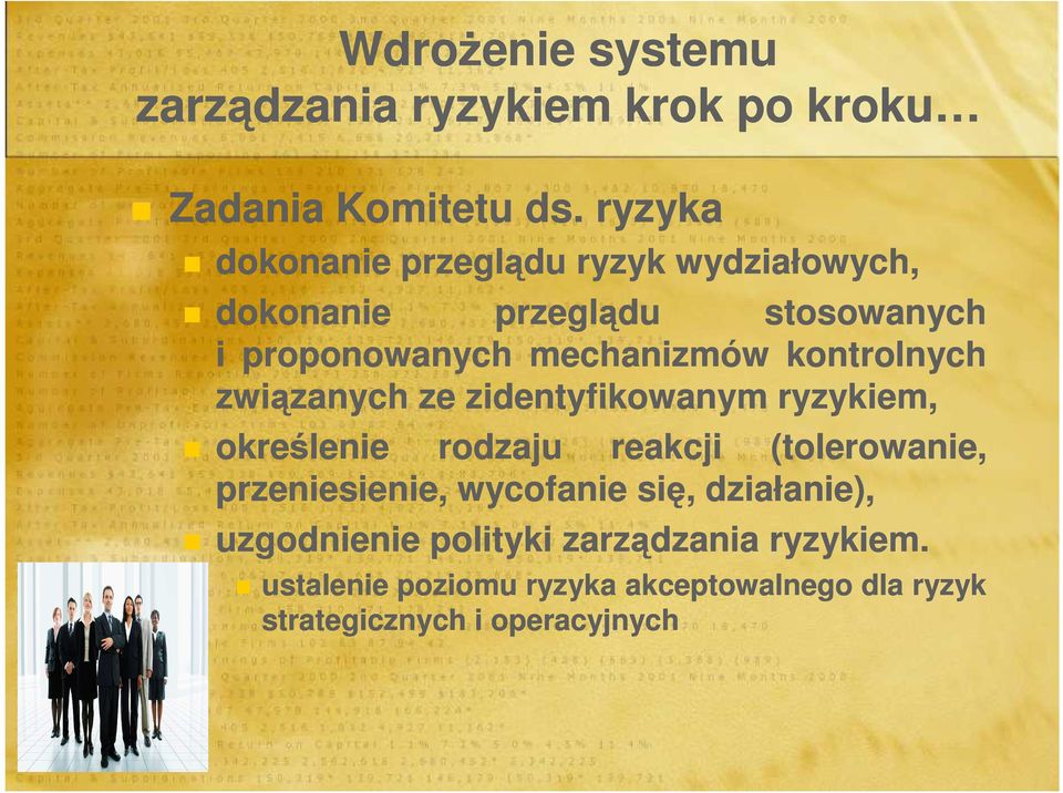 kontrolnych związanych ze zidentyfikowanym ryzykiem, określenie rodzaju reakcji (tolerowanie, przeniesienie,