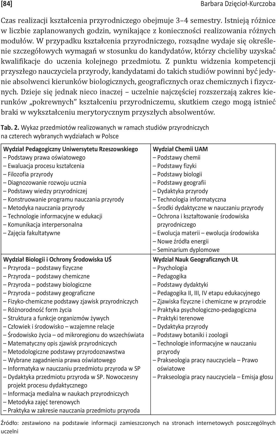 W przypadku kształcenia przyrodniczego, rozsądne wydaje się określenie szczegółowych wymagań w stosunku do kandydatów, którzy chcieliby uzyskać kwalifikacje do uczenia kolejnego przedmiotu.