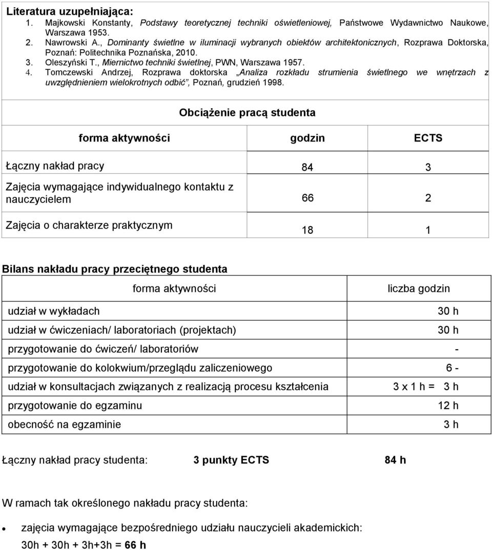 4. Tomczewski Andrzej, Rozprawa doktorska Analiza rozkładu strumienia świetlnego we wnętrzach z uwzględnieniem wielokrotnych odbić, Poznań, grudzień 1998.