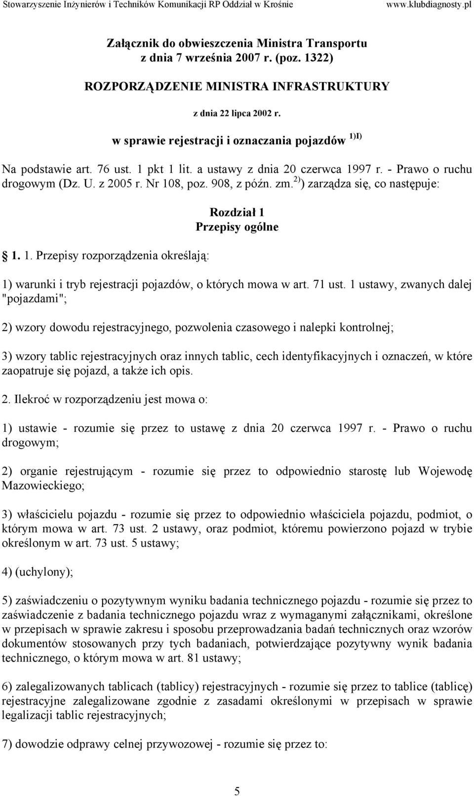 2) ) zarządza się, co następuje: 1. 1. Przepisy rozporządzenia określają: Rozdział 1 Przepisy ogólne 1) warunki i tryb rejestracji pojazdów, o których mowa w art. 71 ust.