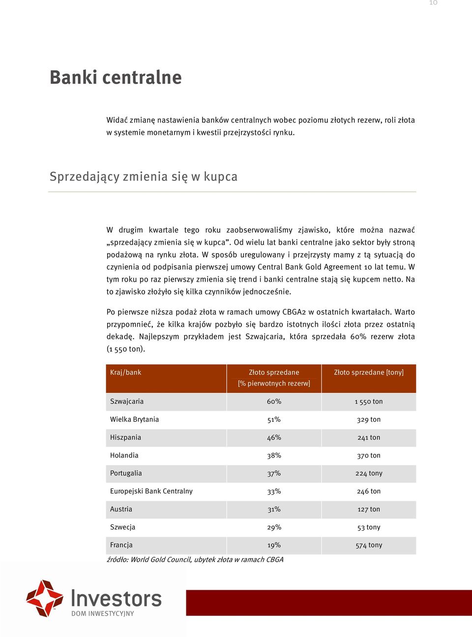 Od wielu lat banki centralne jako sektor były stroną podażową na rynku złota.