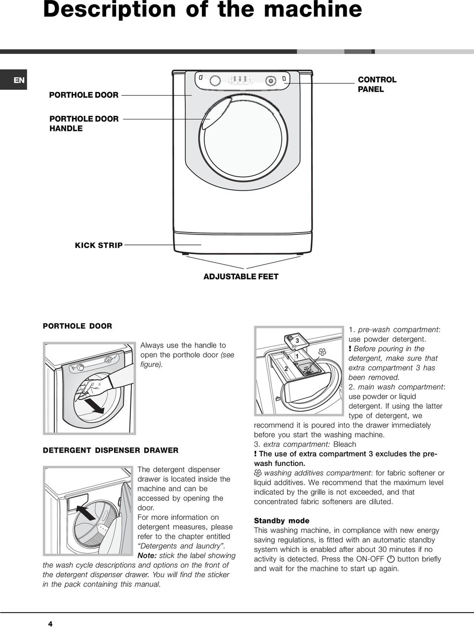 For more information on detergent measures, please refer to the chapter entitled Detergents and laundry.