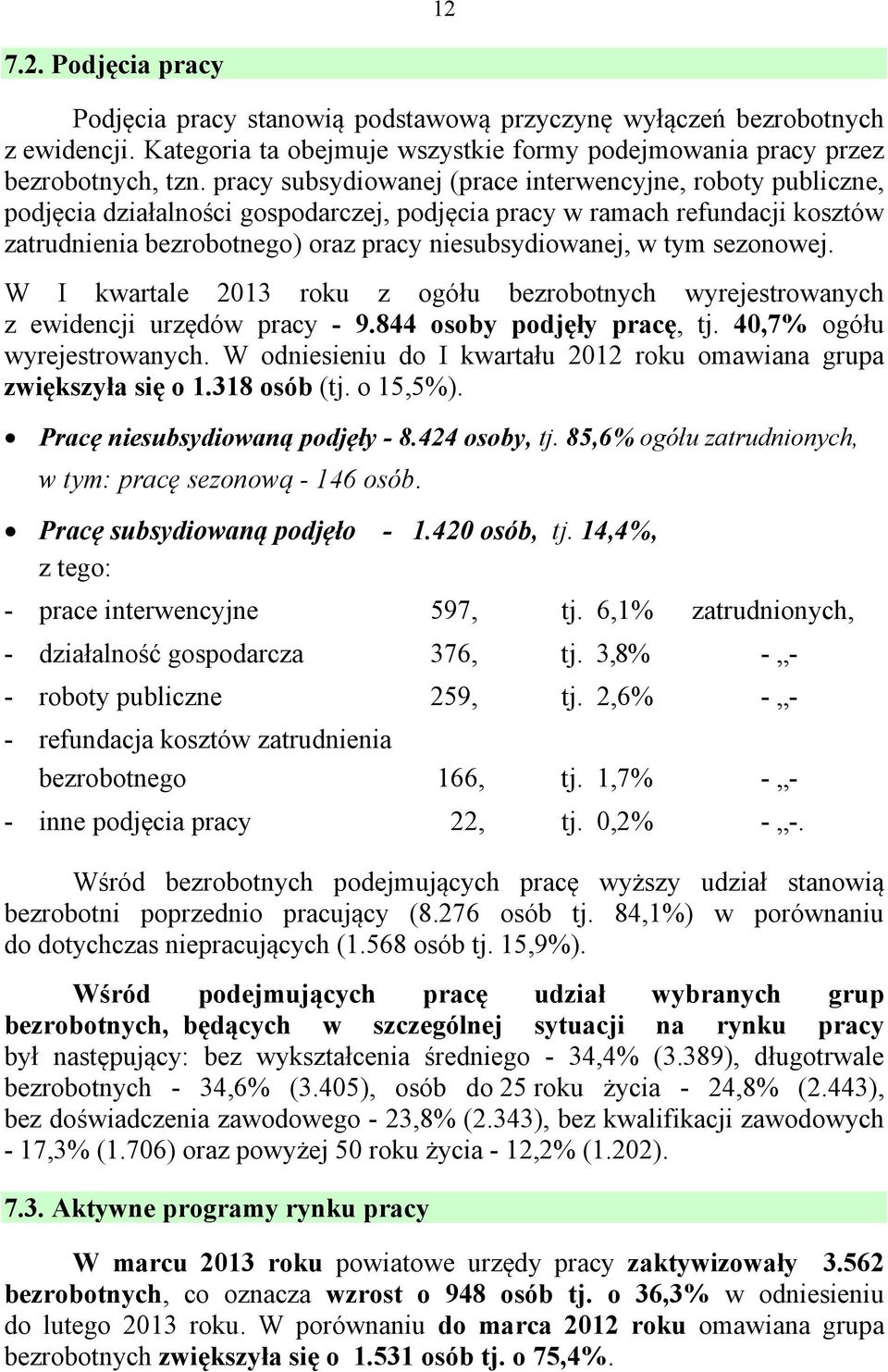 tym sezonowej. W I kwartale 23 roku z ogółu bezrobotnych wyrejestrowanych z ewidencji urzędów pracy - 9.844 osoby podjęły pracę, tj. 4,7% ogółu wyrejestrowanych.