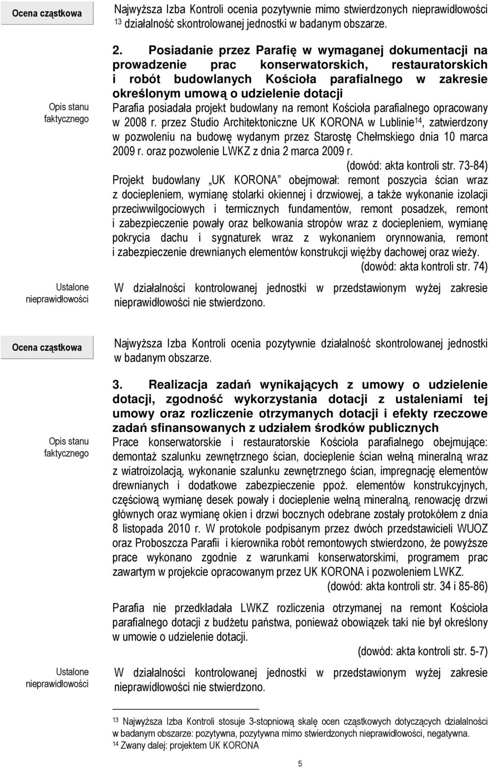 Posiadanie przez Parafię w wymaganej dokumentacji na prowadzenie prac konserwatorskich, restauratorskich i robót budowlanych Kościoła parafialnego w zakresie określonym umową o udzielenie dotacji