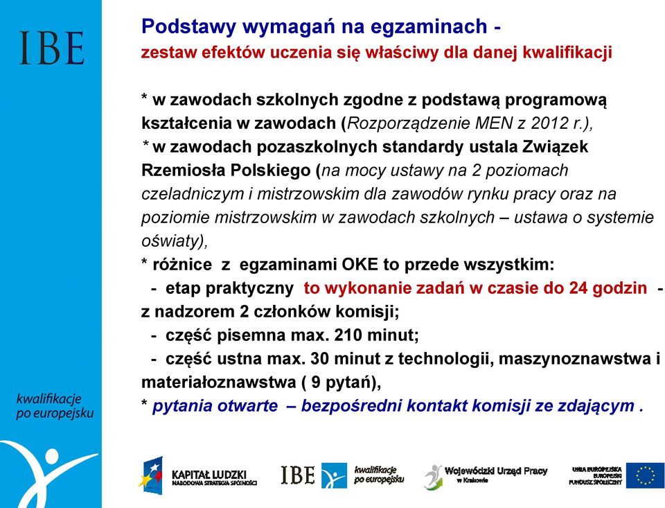 ), * w zawodach pozaszkolnych standardy ustala Związek Rzemiosła Polskiego (na mocy ustawy na 2 poziomach czeladniczym i mistrzowskim dla zawodów rynku pracy oraz na poziomie mistrzowskim