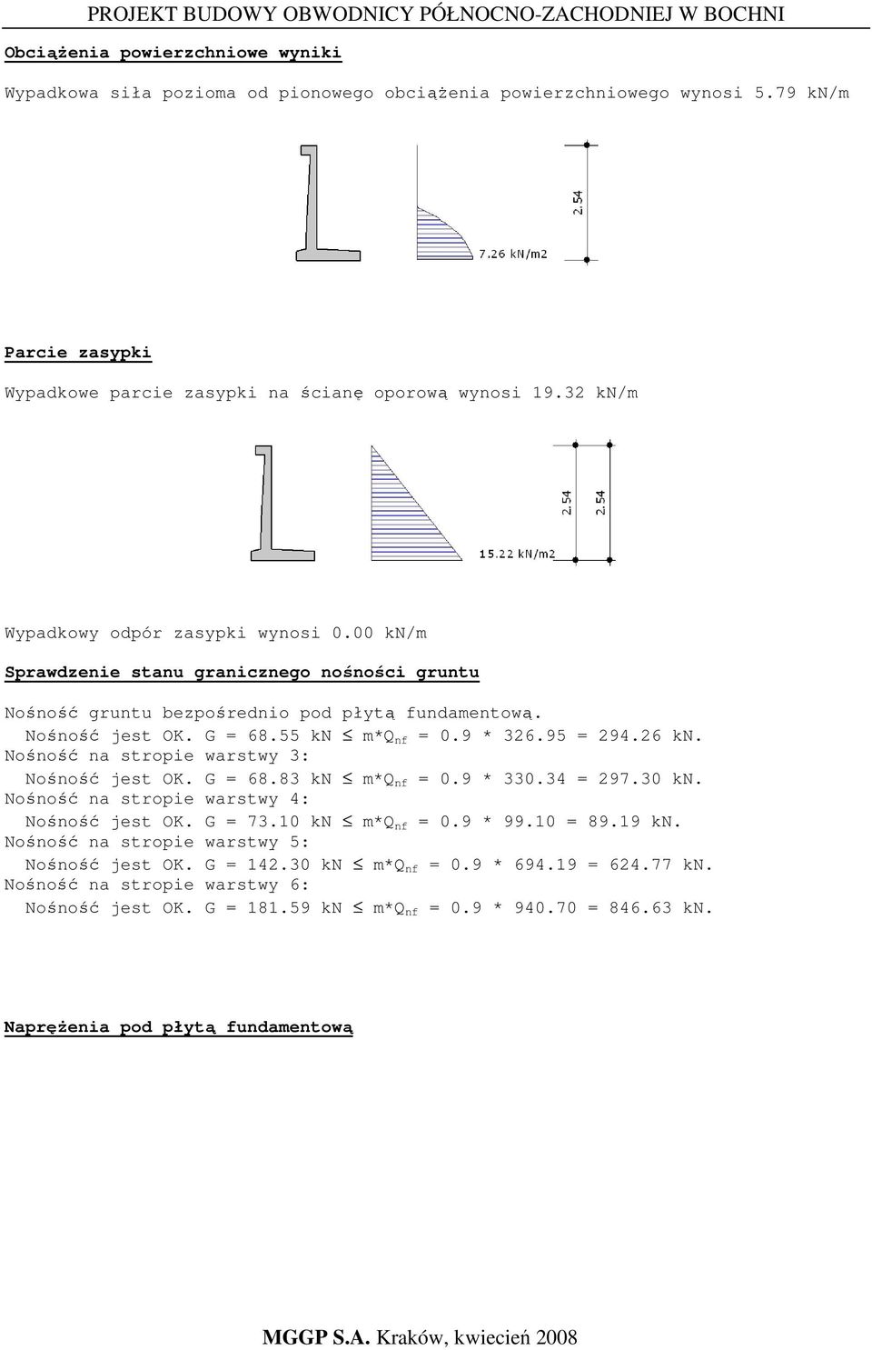 95 = 294.26 kn. Nośność na stropie warstwy 3: Nośność jest OK. G = 68.83 kn m*q nf = 0.9 * 330.34 = 297.30 kn. Nośność na stropie warstwy 4: Nośność jest OK. G = 73.10 kn m*q nf = 0.9 * 99.10 = 89.