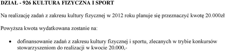 000zł Powyższa kwota wydatkowana zostanie na: dofinansowanie zadań z zakresu