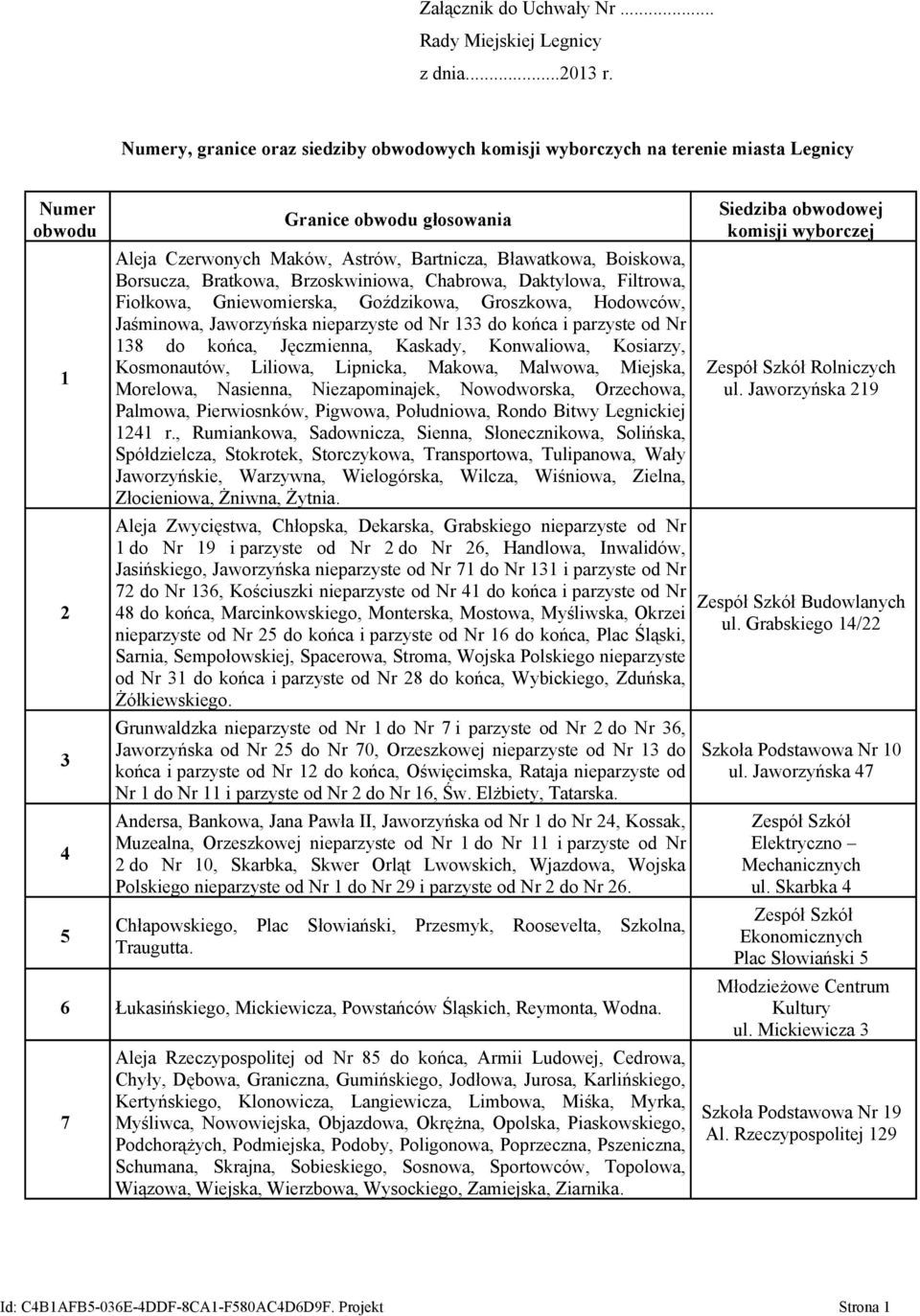 Borsucza, Bratkowa, Brzoskwiniowa, Chabrowa, Daktylowa, Filtrowa, Fiołkowa, Gniewomierska, Goździkowa, Groszkowa, Hodowców, Jaśminowa, Jaworzyńska nieparzyste od Nr 133 do końca i parzyste od Nr 138